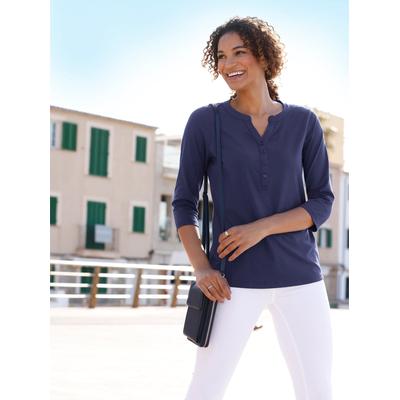 3/4-Arm-Shirt "3/4-Arm-Shirt", Damen, Gr. 44, blau (marine), 95% Baumwolle, 5% Elasthan, unifarben, Rundhals, Shirts 3/4-Arm-Shirt