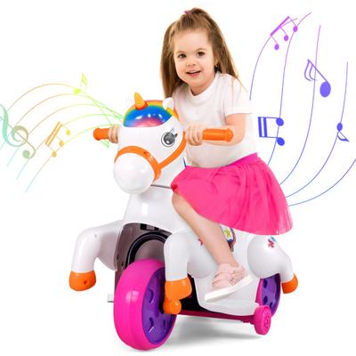 Costway 12V Unicorn Ride on Toy with Training Wheels and Horse Riding Mode-Colorful