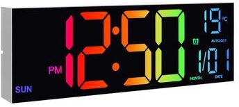 Uplift Picks Large LED Digital Wall Clock With Remote RGB Display Temperature And Alarm For Home white 16 Inches