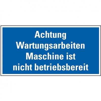 Schild I Maschinen-Hinweisschild Achtung Wartungsarb.!..., blau/weiß, Magnetfolie, 300x150mm