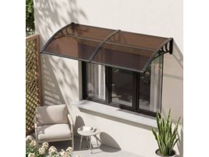 VEVOR Auvent de Porte d'Entrée 96,5x198,7 cm Marquise de Porte d'Extérieur Polycarbonate pour Fenêtres de Porches Balcons, Protection contre Pluie, Neige, Soleil, avec Drainage, Support ABS, Marron
