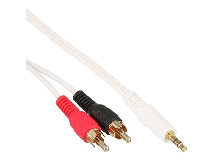 InLine® 89929W cinch/jack kabel, 2x RCA-stekker aan 3,5 mm jack stekker, wit/goud, 10m