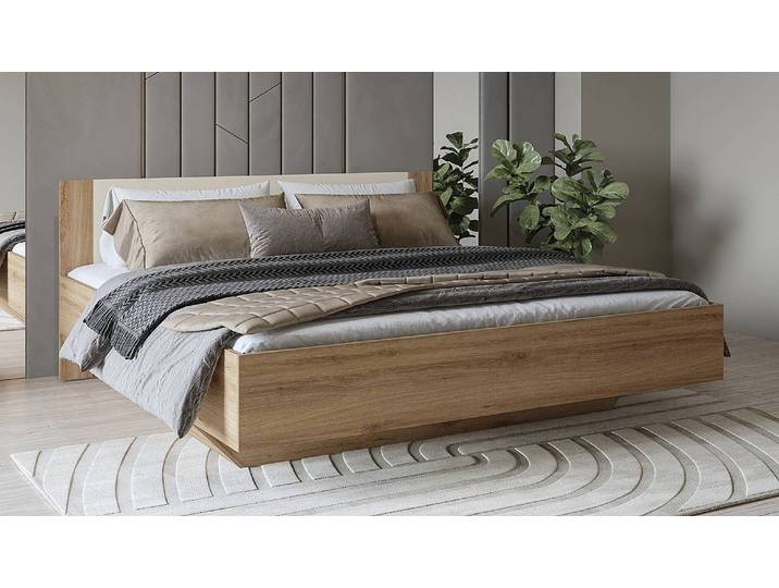 Bettgestell 180 x 200cm Spanplatte, beschichtet Braun Wildeiche