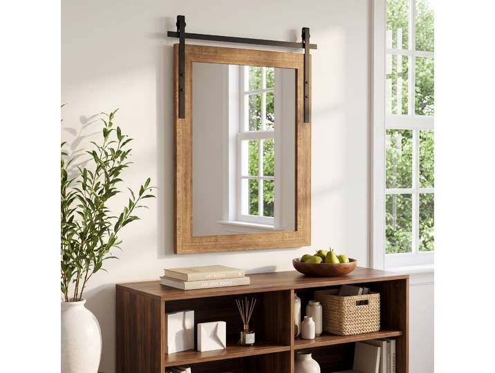 HOMCOM Miroir Mural Rectangulaire 86,5x61cm Salon Brun Clair