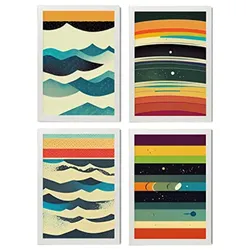 POSTER Set mit 4 Meer Abstrakt Moderne Galaxien A4 Weißer Rahmen