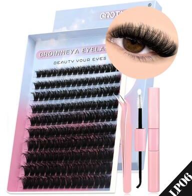 Inspired Finds GROINNEYA DIY Eyelash Extension Kit 640 Piece Lash Clusters With Bond & Seal For Salon Quality Cat Eye Looks lp06 Kit