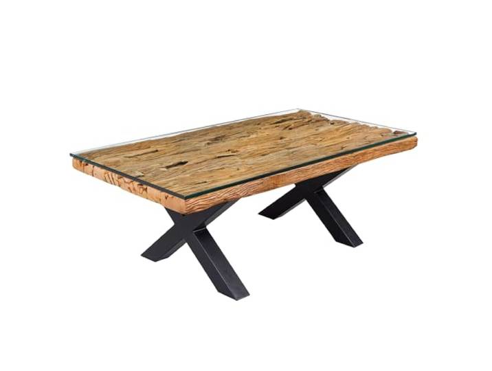 Couchtisch BARRACUDA 110cm - schwarz braun - Teakholz Beistelltisch hochwertig, höhenverstellbare Füße, individuelle Maserung, stabile Konstruktion, höhenverstellbaren Füße, Eisengestell