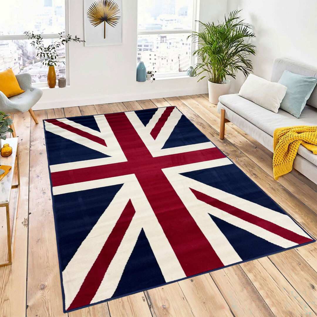 17 Stories Union Jack Rug British Flag Design Durable Polypropylene Material Fade Resistant Easy Care Ideal for Large Living Room, Lounge, or Master Bedroom Union Jack Rectangle 160 x 230cm