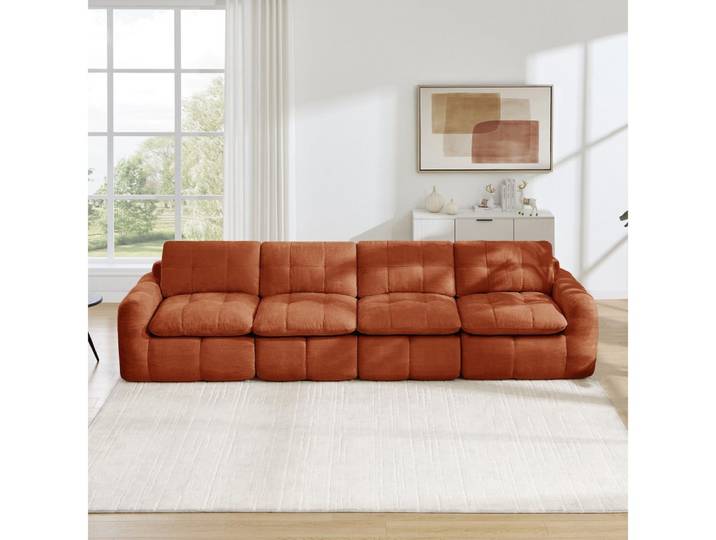 BBWL Sofa rahmenlos, Chenille, 32D-Hochdichtschaum, tiefe Sitzfläche, 4-Sitzer Modulsofa, flexibel kombinierbar