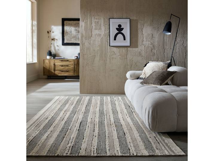 Tapis en laine Veya Stripe Beige 200 x 300cm Tissu mélangé