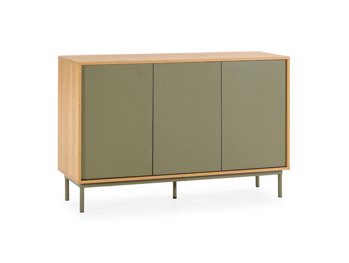 Sideboard Cuzco 3 türen Eichenfarbe/grün, Grün, Rechteckig, 120x80x40 cm, Kleinmöbel, Kommoden, Sideboards