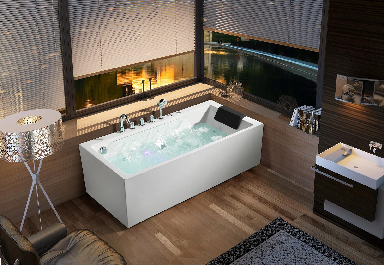 Whirlpool Badewanne met Spa-functie, LED-verlichting en Massageduizen