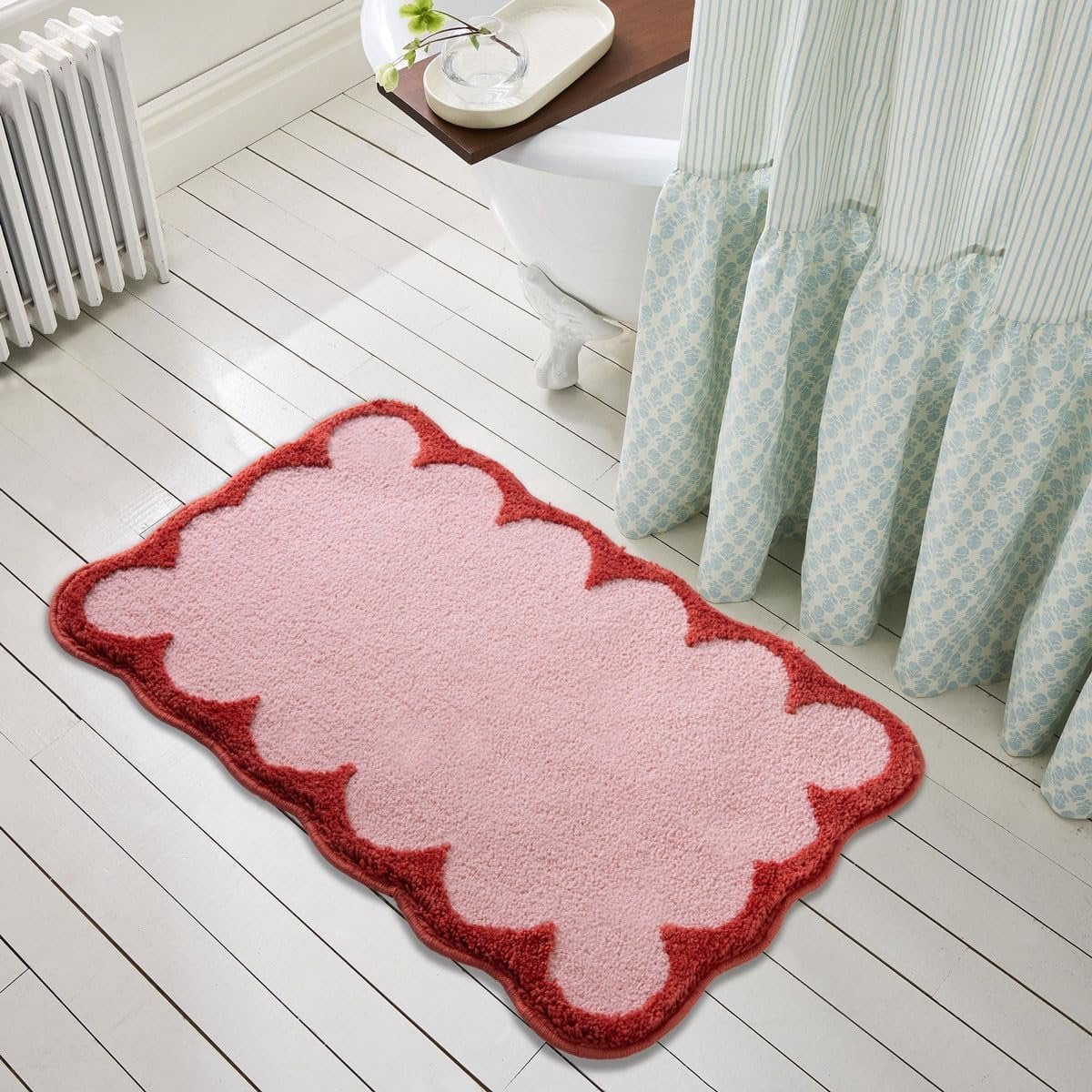 Roze geschulpte badmat van absorberende microvezel met antislip, B/D: 66 x 45 cm
