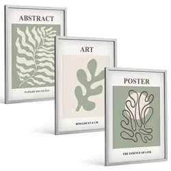 BILDER SET 3er Set - 40x60 cm Silberner Rahmen - Poster mit Pflanzenmustern von Matisse