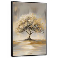 LEINWAND Bilder mit Rahmen - Gemälde - Baum - Abstrakt - Blätter - 60x90
