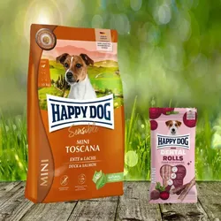 Happy Dog Supreme Mini Toscana 4 kg + Happy Dog Dental Snacks Dental Rolls Mini
