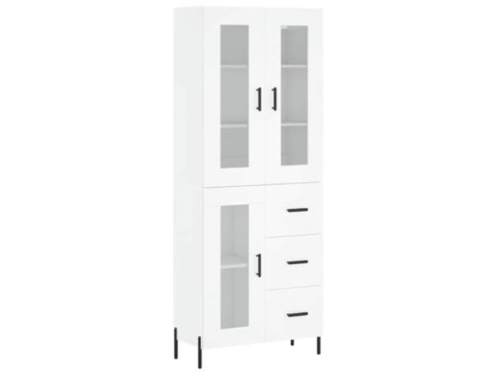 HGFDVCMR Highboard Weiß 69,5x34x180 cm Schrank Holzwerkstoff Metall Eleganter Mehrzweckschrank mit Glas und Metallfüßen für Wohnzimmer und Flur sorgt stets für geordneten Stauraum