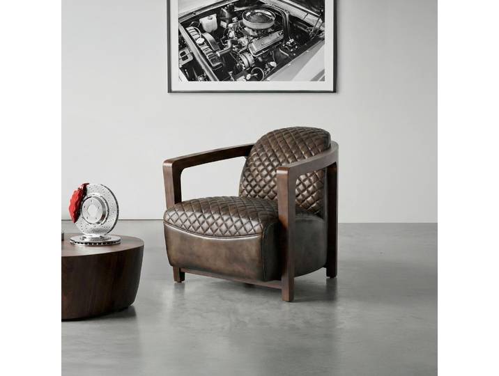 Fauteuil vintage en cuir marron véritable - Graham