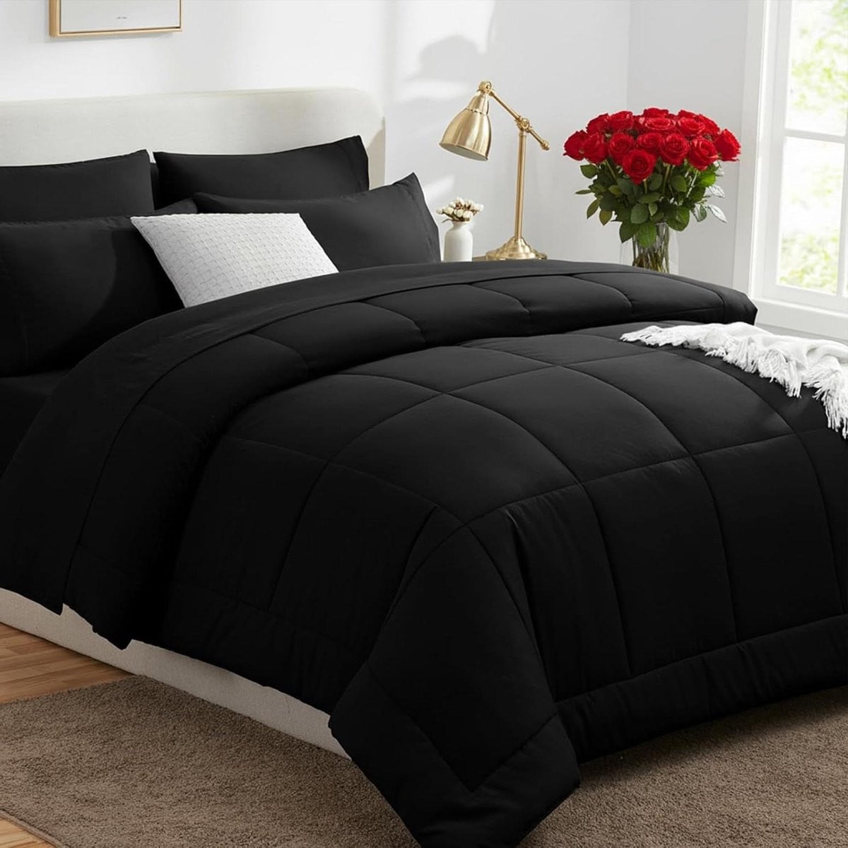7-delige Kingsize Dekbedset met Boxstiksels - Zwart