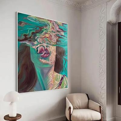 Tauchen Malerei Tauchen Wandkunst Schwimmen Mädchen Malerei grün abstrakte Kunst Tauchen im Ozean sinnliche Frau schwimmen handgemachte Leinwand Wandkunst