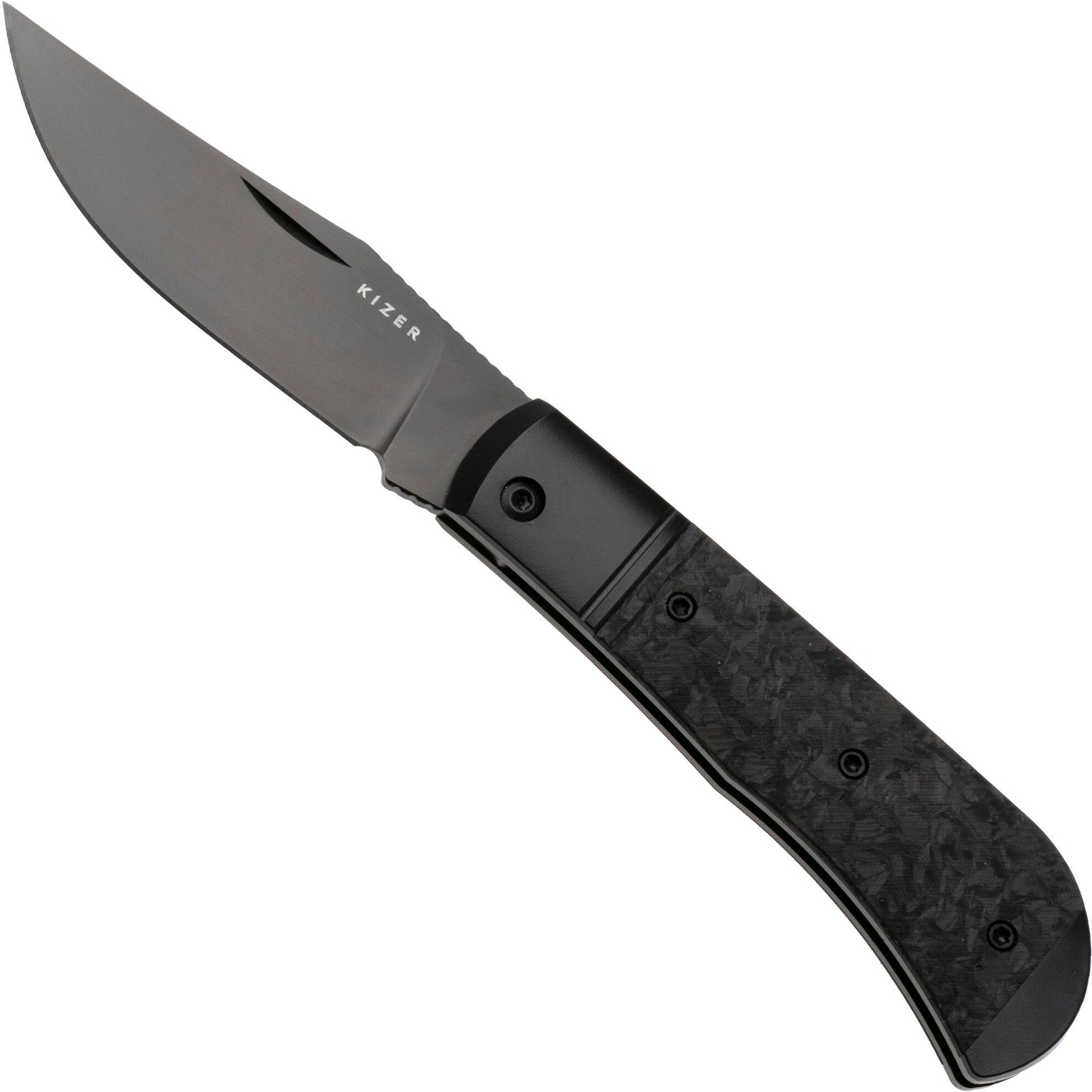 Kizer Trestle KI3761A1 Black DLC S45VN, Black Titanium Carbonfiber Inlay, coltello da tasca, Azo design