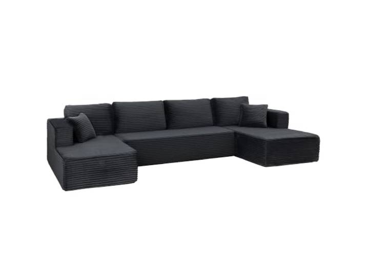 HOMCOM Modulares U-Form Sofa mit Schlaffunktion 369cm 4-Sitzer Dunkelgrau Ecksofa, ohne Montage, mit 2 Chaiselongues, Boneless Schlafsofa, mit Seitentasche, Cord-Optik, Cloud Couch, für Wohnzimmer