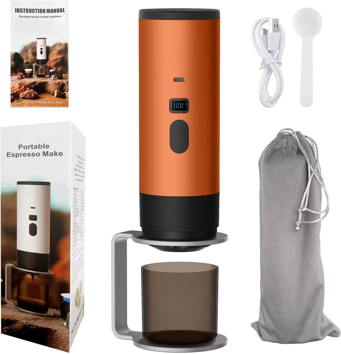 INF Tragbare Kapsel-Kaffeemaschine mit Ständer & Samtbeutel - Elektrischer Espressokocher Orange