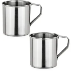 Moritz Edelstahlbecher 2er Set 450 ml mit Henkel Campingbecher Trinkbecher rostfrei robust für Gastronomie Ausschank Camping und Verleih