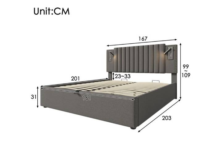 Feuille épaissie Structure de lit Nouveau épaissi lit rembourré design moderne 160x200 lit double boîte de rangement lampe de le