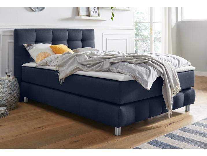 Boxspringbett, 154x231 cm, Struktur, Blau, Bonnell-Federkern, Modern, andas