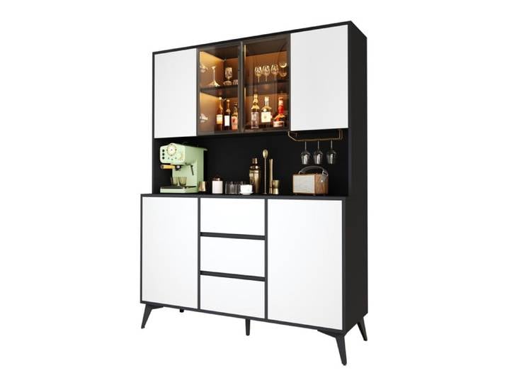 SENVIRO Buffet de cuisine haut avec vitrine 120 x 40 x 160 cm 6 portes 3 tiroirs LED réglable par application