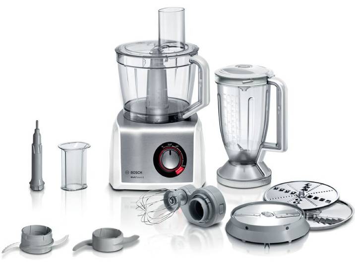 Bosch Kompakt-Küchenmaschine, MultiTalent 8, 1250 W, Weiß, Edelstahl gebürstet, MC812S814