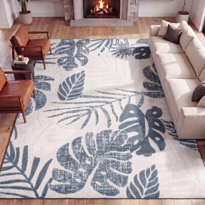 JONATHAN Y Monstera Tropical Leaf High-Low Indoor/Outdoor Rug