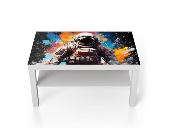 DEQORI Glastisch weiß groß 90x50 cm Motiv Galaktische Visionen ausgefallener Beistelltisch aus Glas Hochglanz Couchtisch fürs Wohnzimmer moderner Couch Tisch mit Design