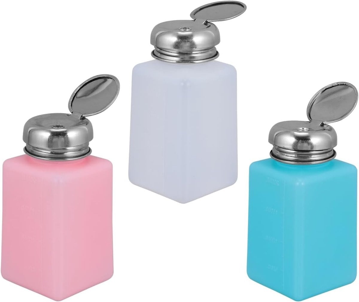 Set van 3 lege push down pompflessen voor nagellakremover en alcohol