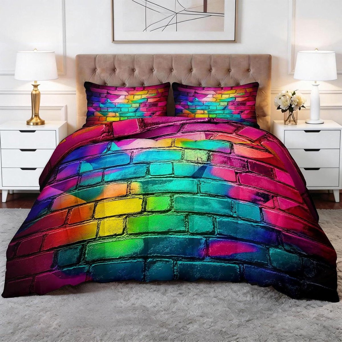 Dekbedset 4 Seizoenen met Omkeerbaar Street Art Dekbedovertrek - Paars - Microfibre - 220 x 240 cm