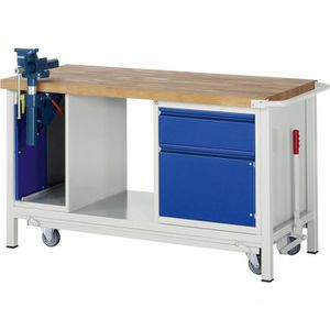 Rau Rau Werkbank Basic 8181-6, blau, mit Rollen, mit Schublade, Tür & Sch bstock, 150 x 88 x 70 cm