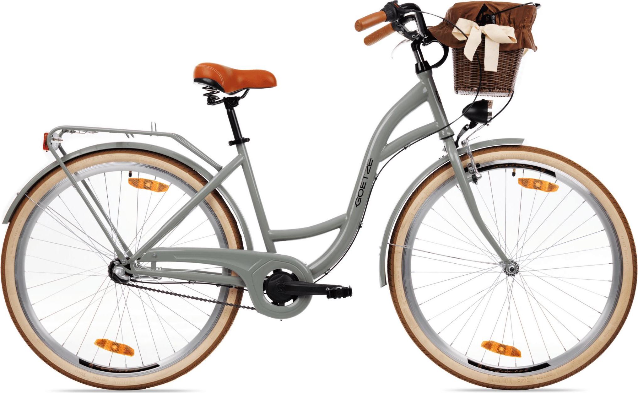 Goetze Style 28 Zoll City Bike, 18 Zoll Stahl Tiefeinsteiger, 3-Gang Shimano Nexus, Rücktrittbremse & V-Brake , LED-Beleuchtung, Rattankorb