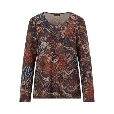 Print-Shirt GOLDNER "Kurzgröße Jerseyshirt mit Paisley", Damen, Gr. 24, braun, gemustert, Modern, figurumspielend, Rundhals, Gerade, Shirts, stretchbequemer Jersey