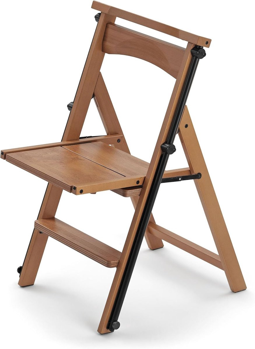 Houten 2-in-1 Stoel en Ladder met Bibliotheeklook