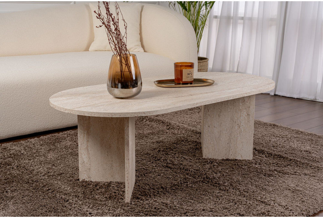 17 Stories Modern Particle Board Coffee Table 120 x 40 x 60cm, Nordic design for Contemporary Spaces Marble/Travertine/Travertine 40cm H X 119cm W X 60cm D