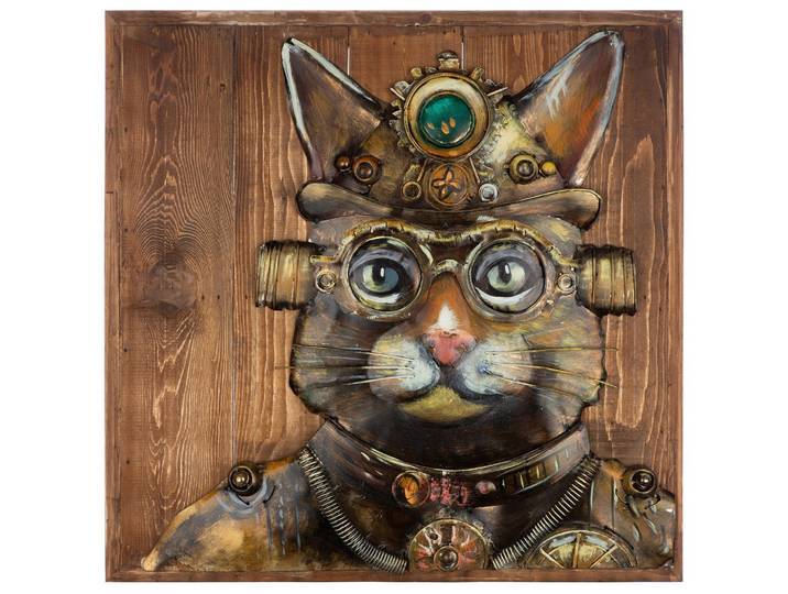 Metallbild Steampunk Cat Braun/Hellbraun