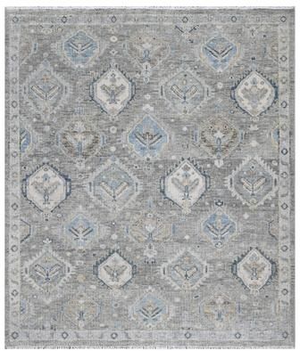 "Kalaty One-of-a-Kind Azure Crest Hand-Knotted Wool Area Rug - 8' x 9'9"""