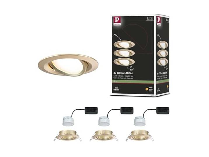 Paulmann 92404 Spot encastré LED Nova Coin rond 84mm 50° Coin 3x6W 3x470lm 230V 2700K Doré mat