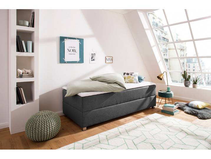 Boxbett, Struktur fein (100% Polyester), Anthrazit, 90×200 cm, Mit Bettkasten, Modern, Inosign