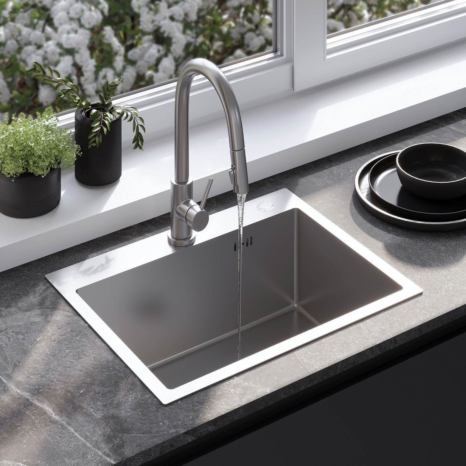 Rea Stalen Spoelbak Liam Brush Nickel zonder keukenkraan