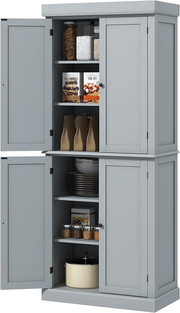 Grijs Buffet Keukenkast met Verstelbare Planken, Hoogte: 184 cm, Breedte: 76 cm