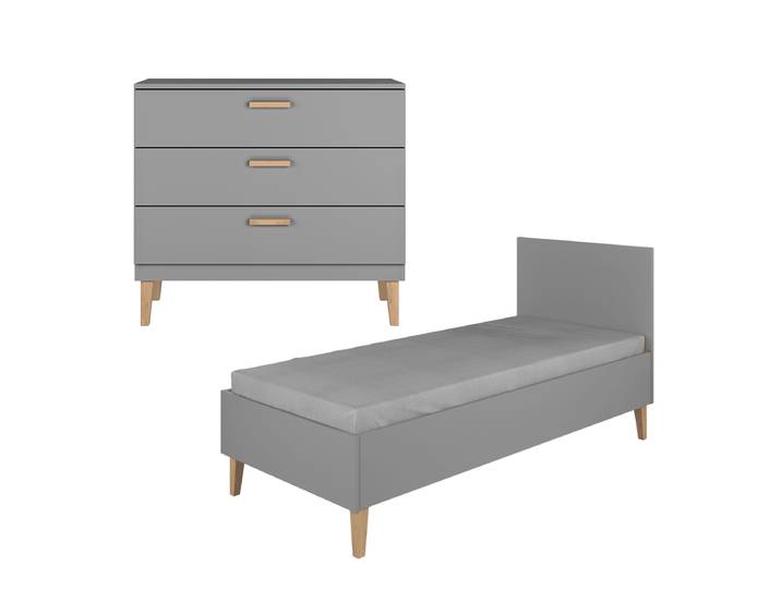 Lit Enfant 80x180 Et Commode Kocot Kids Kubi - Gris