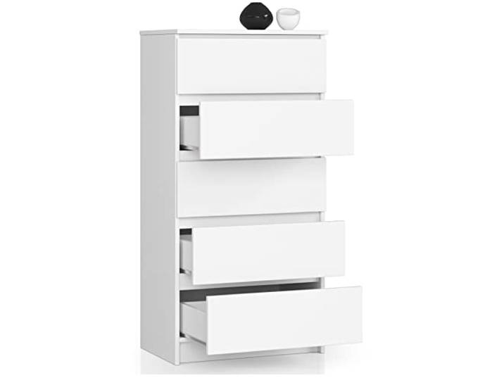 Kommode mit 5 Schubladen, Sideboard, Multifunktionsschrank, Wohnzimmer, Esszimmer 60x121x40cm (Weiß)