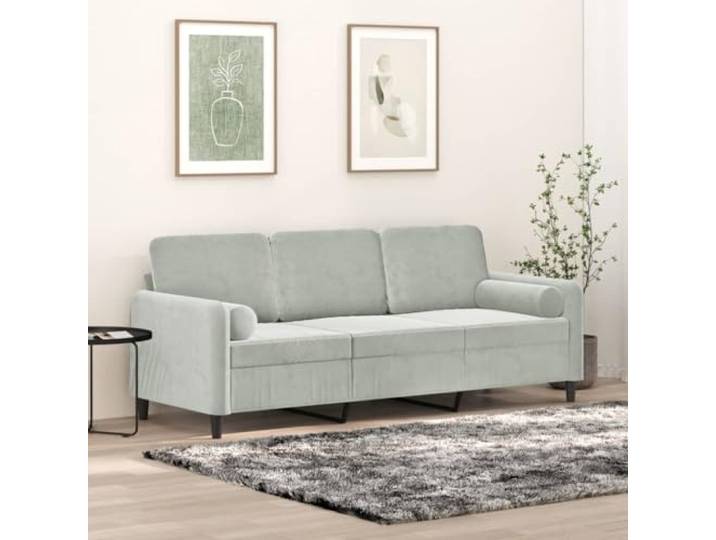 HEFZGDB Modernes 3-Sitzer-Sofa in Hellgrau 180 cm Samt mit Zierkissen – Robuster Metallrahmen und abnehmbare Bezüge für langlebigen Komfort und einfache Reinigung, weiche Polsterung